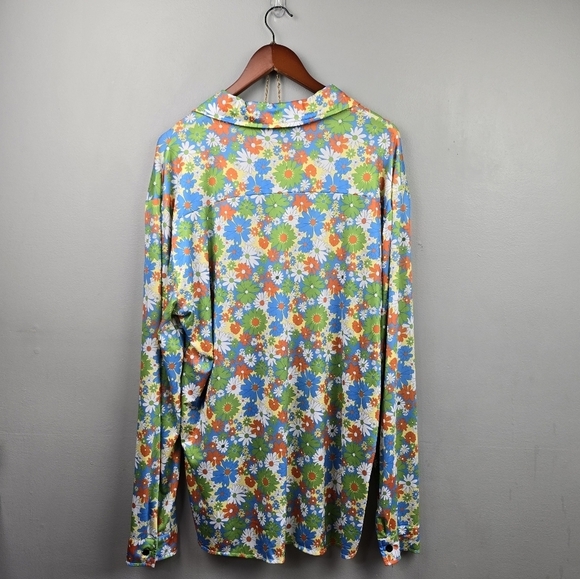 70s Costume Flare Jeans & Disco Outfit Floral Button-up Shirt Multi-color Men XL - Picture 6 of 16